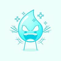 linda caricatura de agua con expresión muy enojada. manos temblorosas, boca abierta y ojos saltones. azul y blanco. adecuado para logotipos, iconos, símbolos o mascotas vector