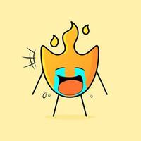 cute fire cartoon with crying expression. tears and mouth open. suitable for logos, icons, symbols or mascots vector