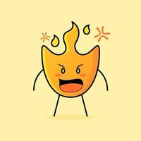 cute fire cartoon with angry expression and mouth open. suitable for logos, icons, symbols or mascots vector