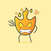 cute fire cartoon with very angry expression.hand shaking, eyes bulging and teeth grinning. suitable for logos, icons, symbols or mascots vector