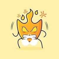 cute fire cartoon with angry expression. nose blowing smoke, eyes bulging and teeth grinning. suitable for logos, icons, symbols or mascots vector