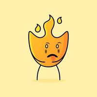 linda caricatura de fuego con expresión repugnante y lengua fuera. adecuado para logotipos, iconos, símbolos o mascotas vector