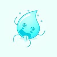 cute water cartoon with dizzy expression, rolling eyes, lie down and tongue sticking out. suitable for emoticon, logo, mascot and icon. blue and white vector