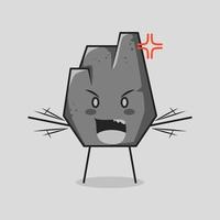 cute stone cartoon with angry expression. mouth open and hands shaking. grey. suitable for logos, icons, symbols or mascots vector