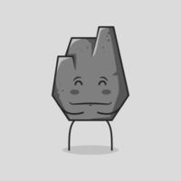 linda caricatura de piedra con expresión feliz. cerrar los ojos, ambas manos en el estómago y sonriendo. adecuado para logotipos, iconos, símbolos o mascotas. gris vector