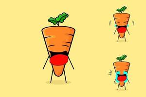 cute carrot character with crying expression and mouth open. green and orange. freshand outline. for logo, icon, mascot and sign vector