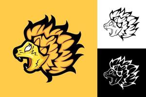 ilustración de cabeza de león con expresión enojada. boca abierta. adecuado para logotipo, mascota, arte, icono, símbolo. naranja, blanco y negro vector