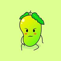 lindo personaje de mango con expresión de intimidación y sentarse. verde y naranja. adecuado para emoticonos, logotipos, mascotas vector