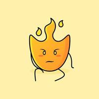 linda caricatura de fuego con expresión de intimidación y siéntate. adecuado para logotipos, iconos, símbolos o mascotas vector