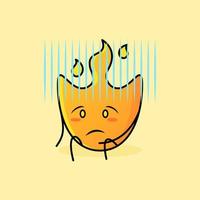 cute fire cartoon with hopeless expression. suitable for logos, icons, symbols or mascots vector