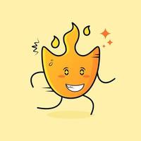 linda caricatura de fuego con expresión feliz. ojos chispeantes, sonríe y corre. adecuado para logotipos, iconos, símbolos o mascotas vector