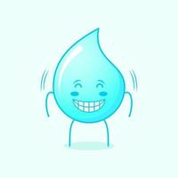 cute water cartoon with eyes closed, smile and happy expression. suitable for emoticon, logo, icon, mascot, symbol and sign. blue and white vector