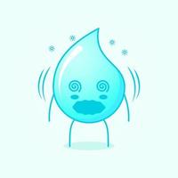 Linda caricatura de agua con expresión mareada y ojos rodantes. adecuado para emoticonos, logotipos, mascotas e iconos. azul y blanco vector