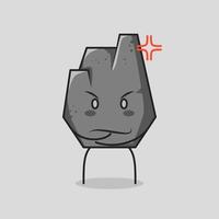 cute stone cartoon with angry expression. one hand on chin. grey. suitable for logos, icons, symbols or mascots vector