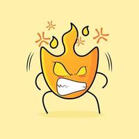 cute fire cartoon with angry expression. eyes bulging and teeth grinning. suitable for logos, icons, symbols or mascots vector