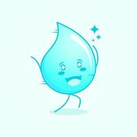 linda caricatura de agua con expresión feliz. correr, dos manos arriba y ojos chispeantes. adecuado para logotipos, iconos, símbolos o mascotas. azul y blanco vector
