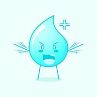 linda caricatura de agua con expresión enojada. boca abierta y manos temblorosas. azul y blanco. adecuado para logotipos, iconos, símbolos o mascotas vector
