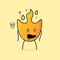 cute fire cartoon with drunk expression. suitable for logos, icons, symbols or mascots vector