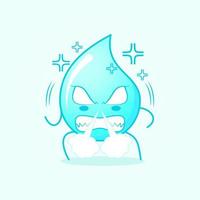 cute water cartoon with angry expression. nose blowing smoke, eyes bulging and teeth grinning. blue and white. suitable for logos, icons, symbols or mascots vector