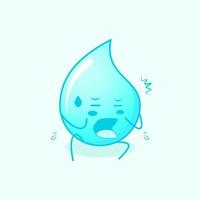 linda caricatura de agua con expresión de miedo y siéntate. adecuado para emoticono, logo, mascota o pegatina. azul y blanco vector