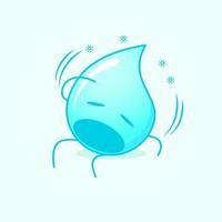 cute water cartoon with dizzy expression, mouth open, sit down and one hand on head. suitable for emoticon, logo, mascot and icon. blue and white vector