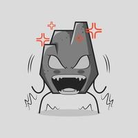 cute stone cartoon with very angry expression. mouth open and eyes bulging. grey. suitable for logos, icons, symbols or mascots vector