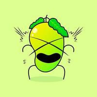 cute mango character with shocked expression and mouth open. green and orange. suitable for emoticon, logo, mascot and icon vector