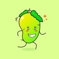 cute mango character with happy expression, sparkling eyes, run and smiling. green and orange. suitable for emoticon, logo, mascot and icon vector