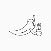 chilli with thumb up icon. line art style. black and white. suitable for logo, mascot, symbol, coloring and icon vector