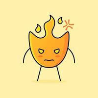 linda caricatura de fuego con expresión enojada. naranja y amarillo. ponerse de pie y mirar. adecuado para logotipos, iconos, símbolos o mascotas vector