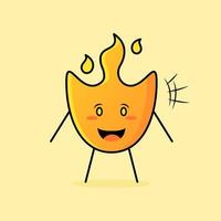 linda caricatura de fuego con la boca abierta y expresión feliz. adecuado para logotipos, iconos, símbolos o mascotas vector