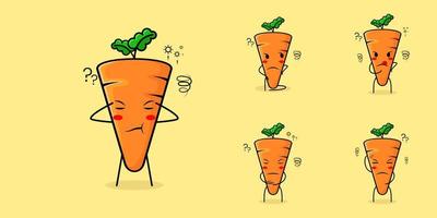 cute carrot character with thinking expression. green and orange. suitable for emoticon, logo, mascot vector