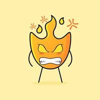 linda caricatura de fuego con expresión enojada y ojos saltones. adecuado para logotipos, iconos, símbolos o mascotas vector