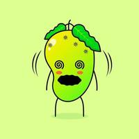 cute mango character with dizzy expression and rolling eyes. green and orange. suitable for emoticon, logo, mascot and icon vector