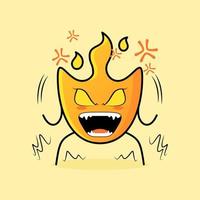linda caricatura de fuego con expresión muy enojada. boca abierta y ojos saltones. adecuado para logotipos, iconos, símbolos o mascotas vector