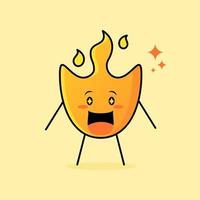 cute fire cartoon with happy expression. mouth open and sparkling eyes. suitable for logos, icons, symbols or mascots vector
