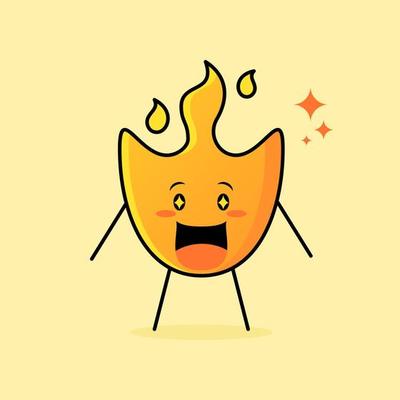 cute fire cartoon with happy expression. mouth open and sparkling eyes. suitable for logos, icons, symbols or mascots