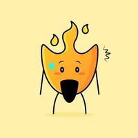 linda caricatura de fuego con expresión sorprendida. adecuado para logotipos, iconos, símbolos o mascotas vector