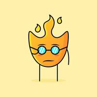 cute fire cartoon with cool expression and eyeglasses. suitable for logos, icons, symbols or mascots vector