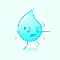 linda caricatura de agua con expresión de miedo y correr. adecuado para emoticono, logo, mascota o pegatina. azul y blanco vector