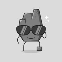 cute stone cartoon with smile expression. black eyeglasses, one leg raised and one hand holding glasses. suitable for logos, icons, symbols or mascots. grey vector