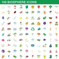 100 biosphere icons set, cartoon style vector