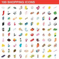 100 shopping set, isometric 3d style vector