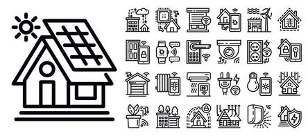 Intelligent building icon set, outline style vector