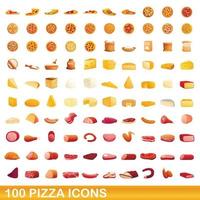 100 iconos de pizza, estilo de dibujos animados vector