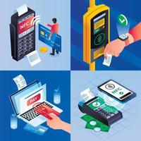 Nfc technology banner set, isometric style vector