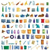 Garbage icons set, cartoon style vector