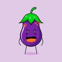 lindo personaje de berenjena con expresión enojada. boca bien abierta. verde y morado. adecuado para emoticonos, logotipos, mascotas vector