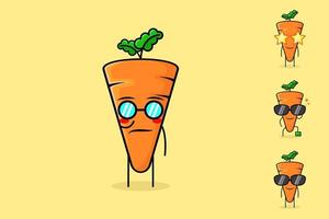 cute carrot character with cool expression and eyeglasses. green and orangr. suitable for emoticon, logo, mascot or sticker vector