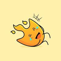 cute fire cartoon with happy expression. lie down, close eyes and tears. suitable for logos, icons, symbols or mascots vector